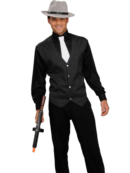 Men's Black Gangster Shirt with Vest and Tie