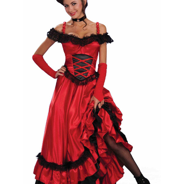 red saloon dress Red Satin Dress Vintage Saloon Girl Costume Stage Dance Victorian 19th Century Wild West Dress for Reenactment Party Performance XS Scarlet