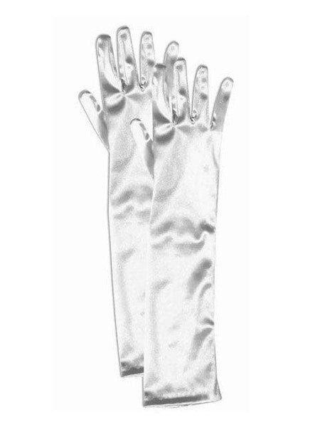 Women's White Long Satin Gloves
