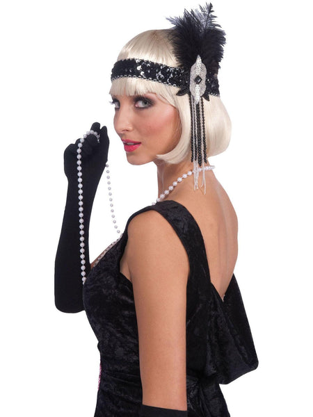Women's Black and Silver Flapper Headband