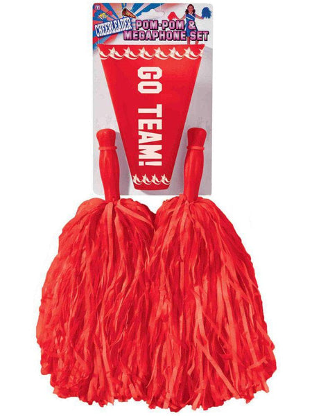 Adult Red Pom-pom and Megaphone Cheerleader Set