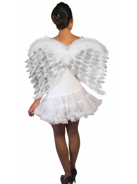 Adult White Feather and Glitter Angel Wings