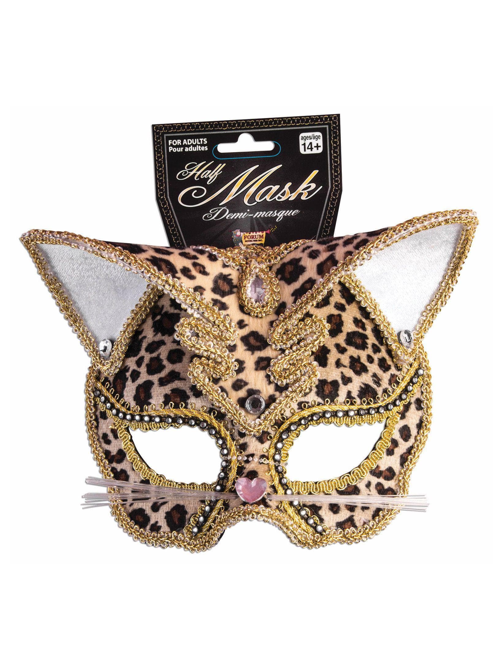 Adult Leopard Print Cat Masquerade Mask - costumes.com