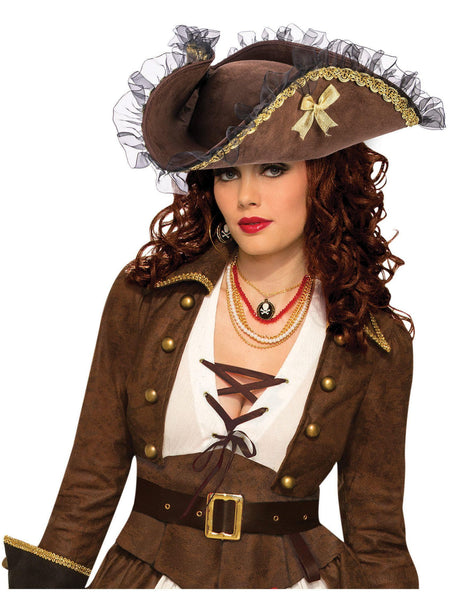 Adult Brown Pirate Tricorn Hat