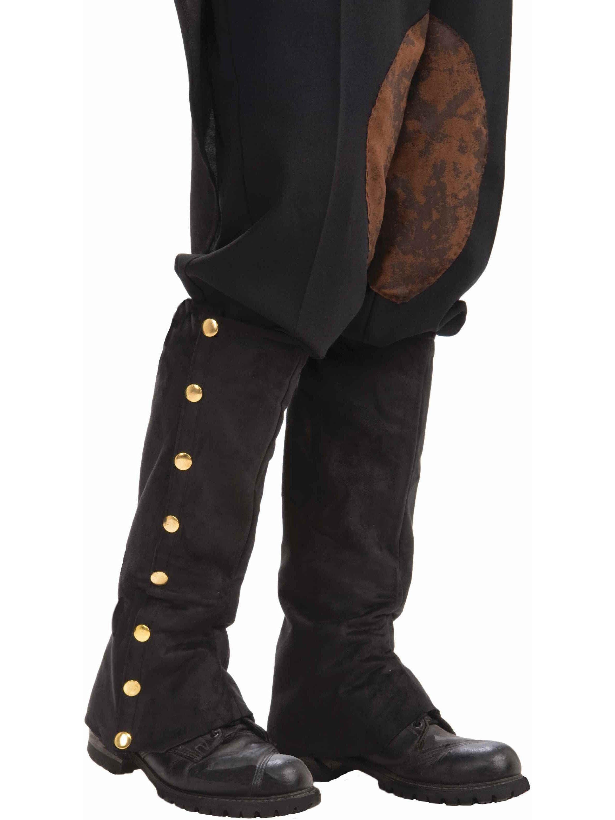 Adult Black Steampunk Gold Studded Spats - costumes.com