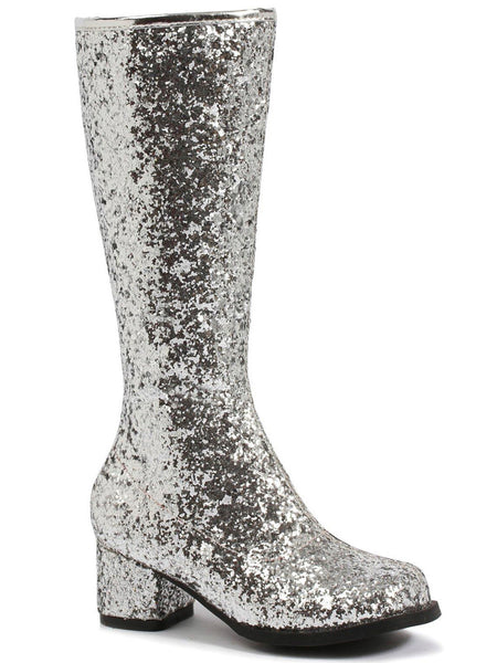 Kids Silver Glitter Go Go Boots