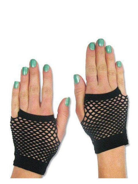 Women's Short Black Mesh Fingerless Gloves
