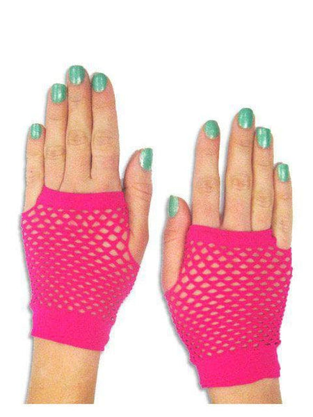 Women's Short Hot Pink Mesh Fingerless Gloves
