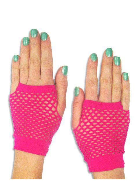 Women's Short Hot Pink Mesh Fingerless Gloves - costumes.com
