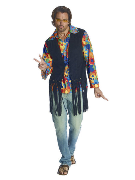 Men's Flower Power Hippie Costume Top and Glasses Set