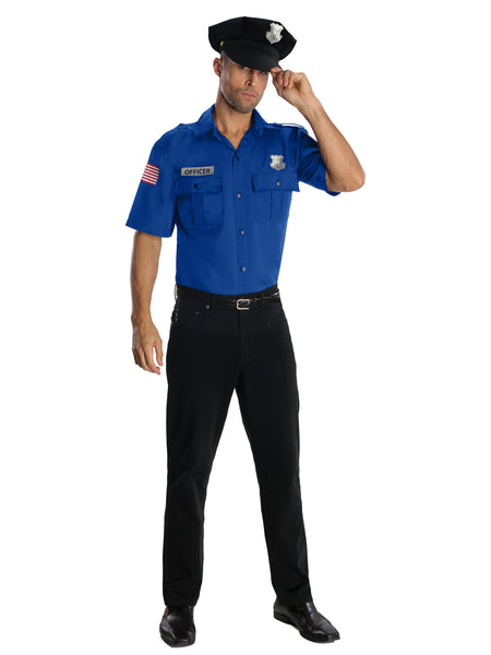 Men's Dark Blue Police Officer Costume Top and Hat Set