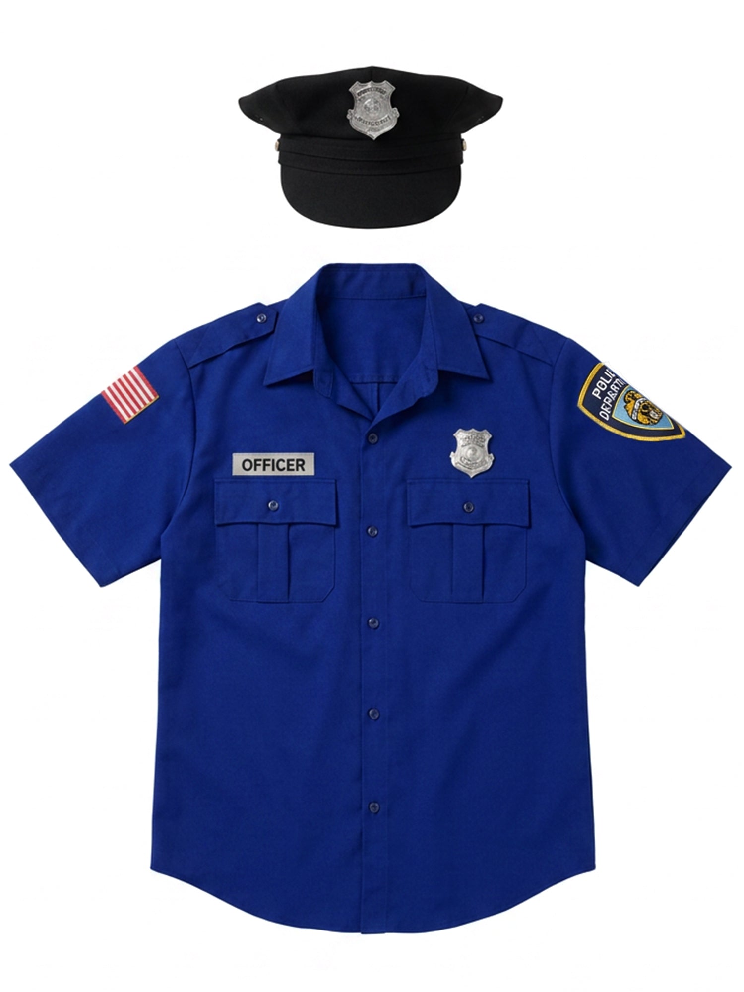 Men's Dark Blue Police Officer Costume Top and Hat Set - costumes.com