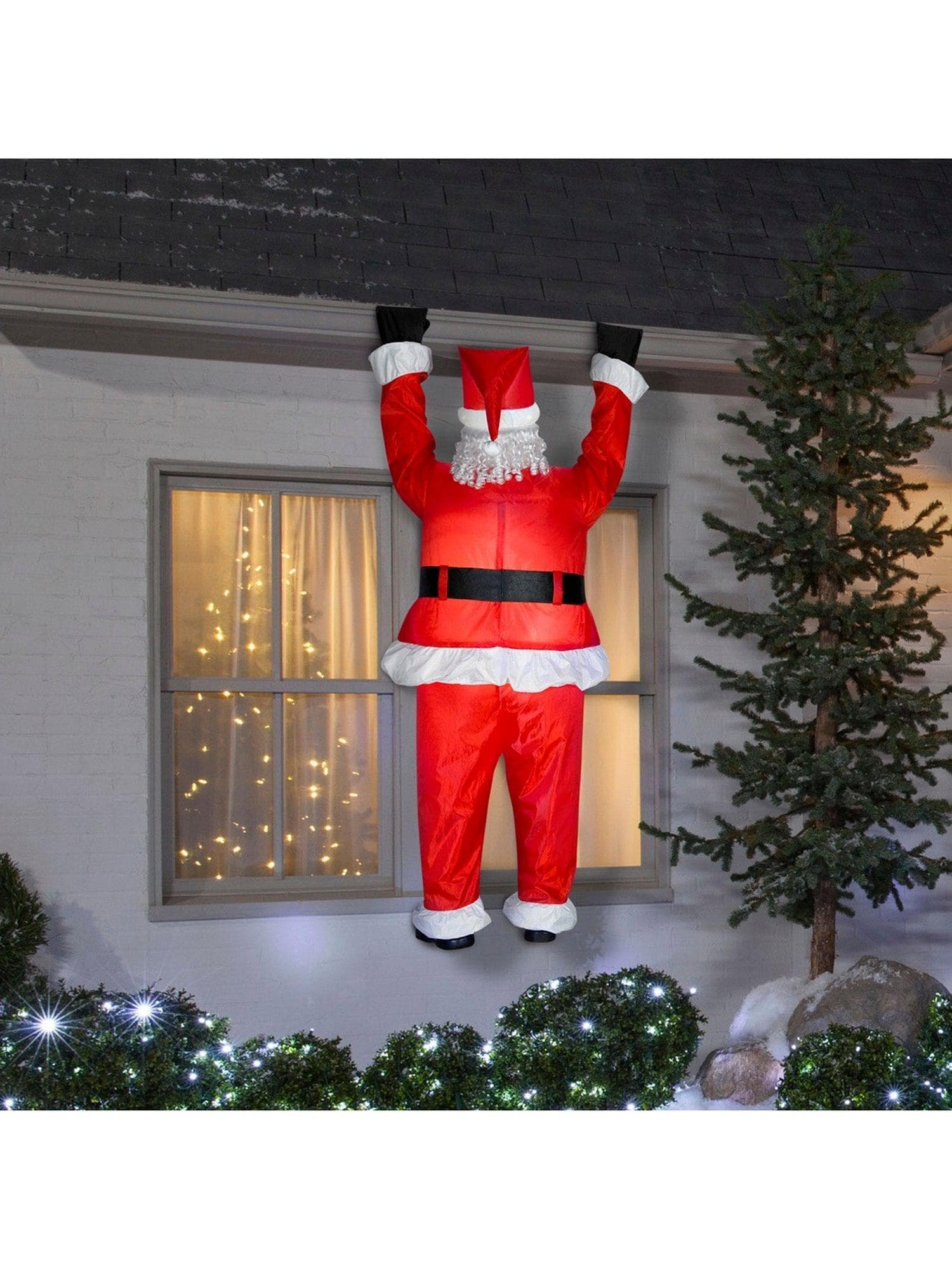 6.5 Foot Santa Hanging From Roof Light Up Christmas Inflatable Lawn Decor - costumes.com