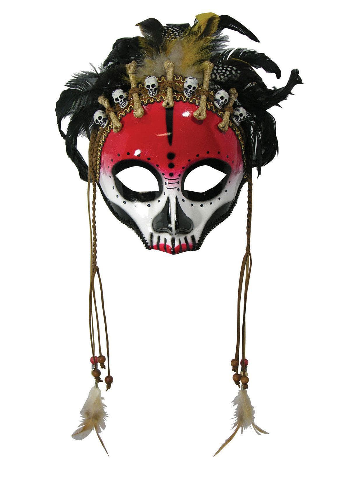 Adult Voodoo Face Mask with Feathers - costumes.com