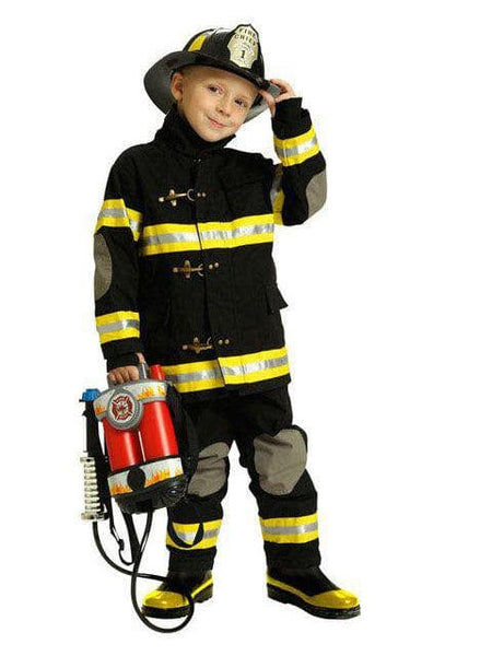Kid's Deluxe Black Firefighter Costume