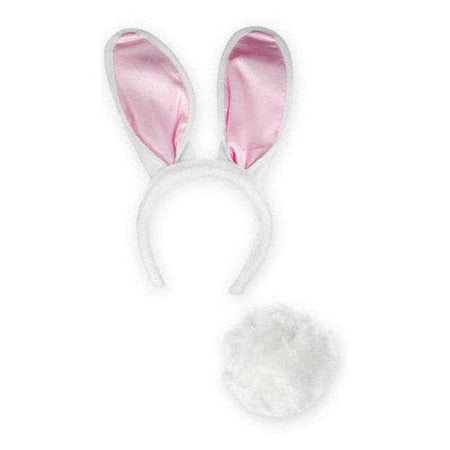 Adult White and Pink Bunny Ear and Tail Set