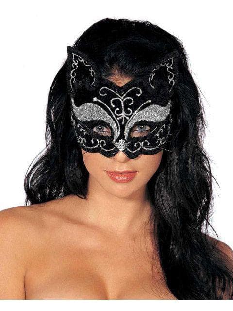 Mardi Gras Glitzy Cat Black and Gold Mask - costumes.com