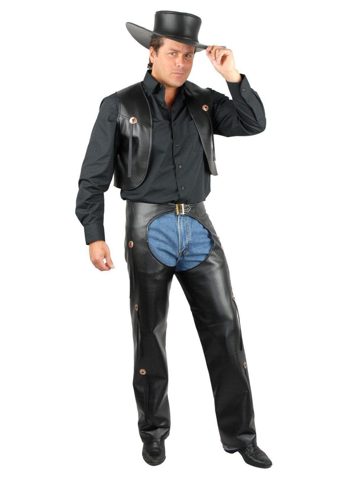 Men's Black Faux Leather Western Chaps and Vest - costumes.com