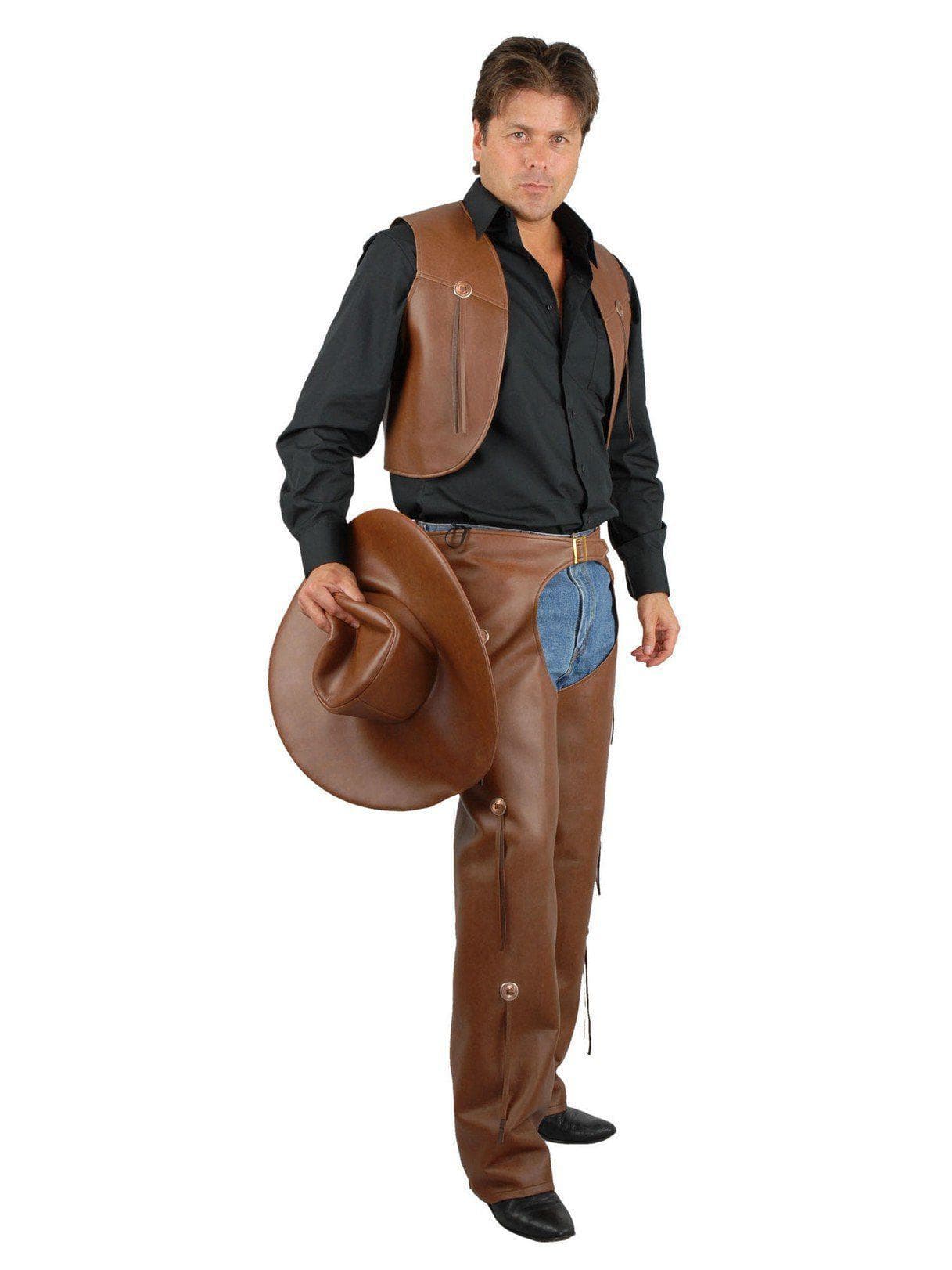 Adult Chaps & Vest Leather Brown Costume - costumes.com