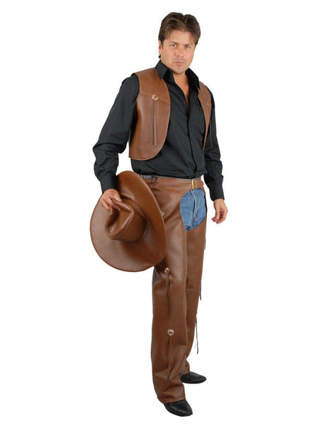 Adult Chaps & Vest Leather Brown Costume