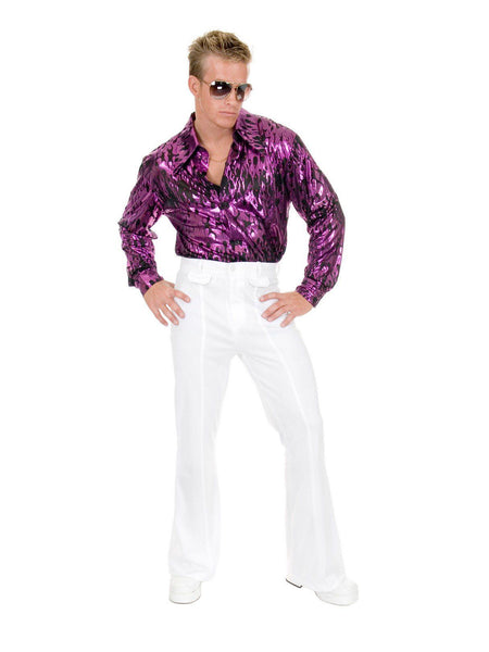 Adult Flame Hologram Disco Shirt Purple Costume