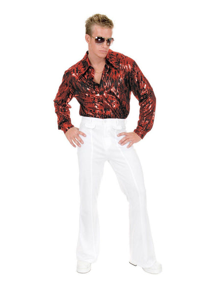 Adult Flame Hologram Disco Shirt Red Costume