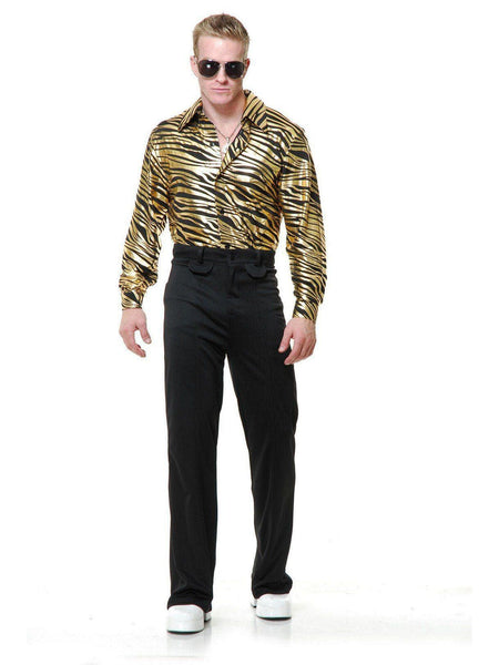Adult Zebra Print Disco Shirt Gold Costume