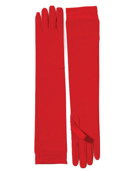 Women's Red Long Nylon Gloves