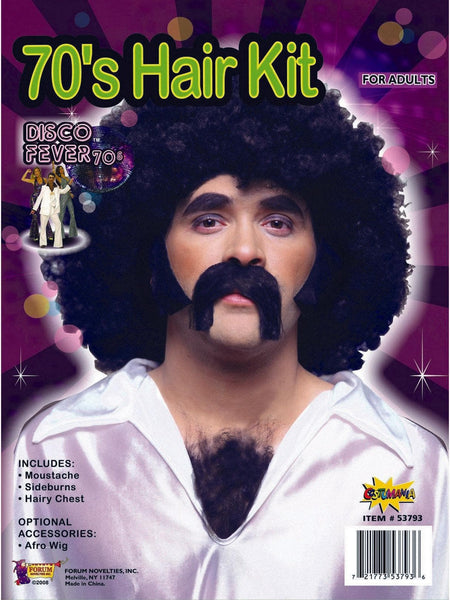 Adult Black 1970's Disco Dude Hair Set