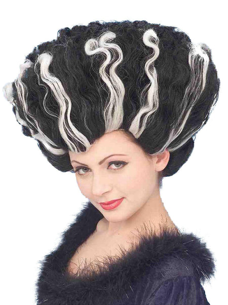 Adult Black and White Monster Bride Wig - Deluxe