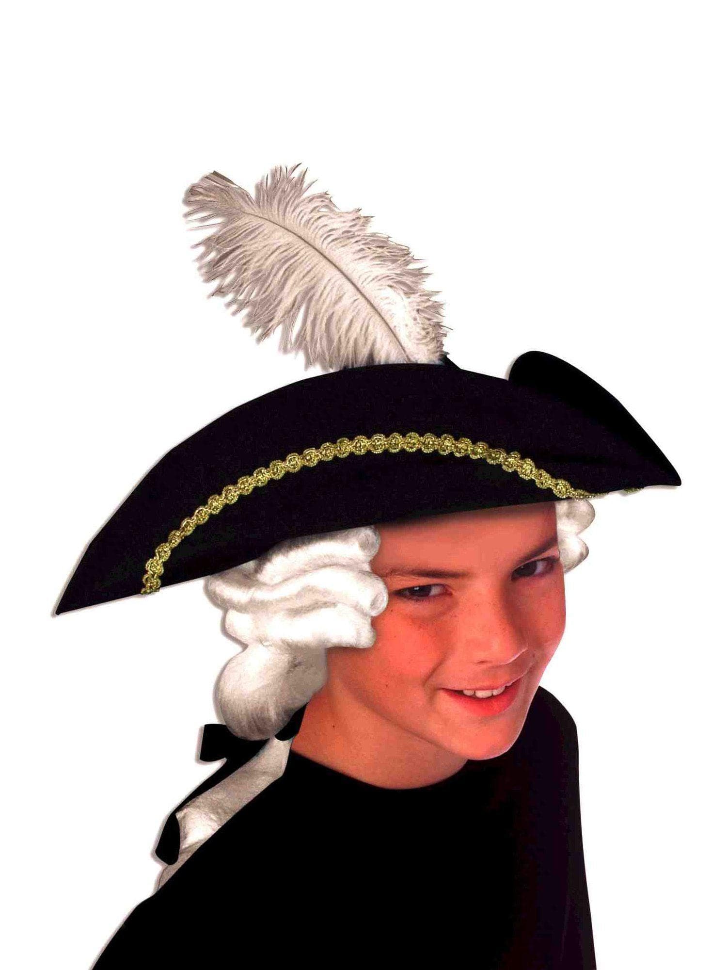 Kids' Black Colonial Tricorn Hat with Wig - costumes.com