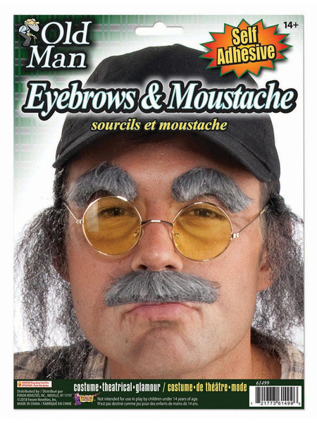 Adult Gray Old Man Self Adhesive Mustache and Eyebrows