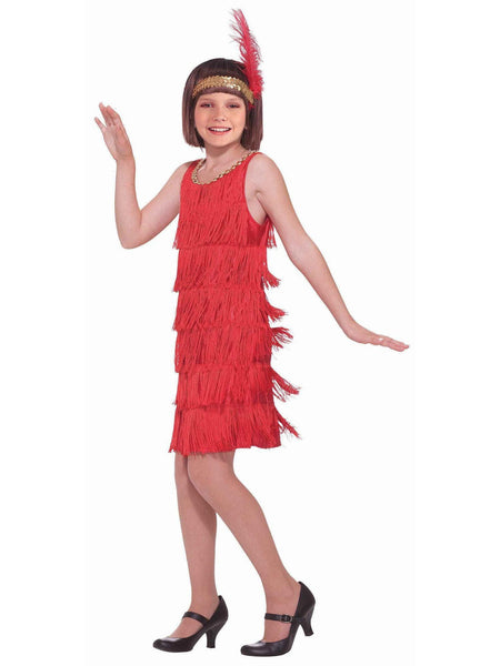 Girls' Red Fringe Flapper Dress and Headband