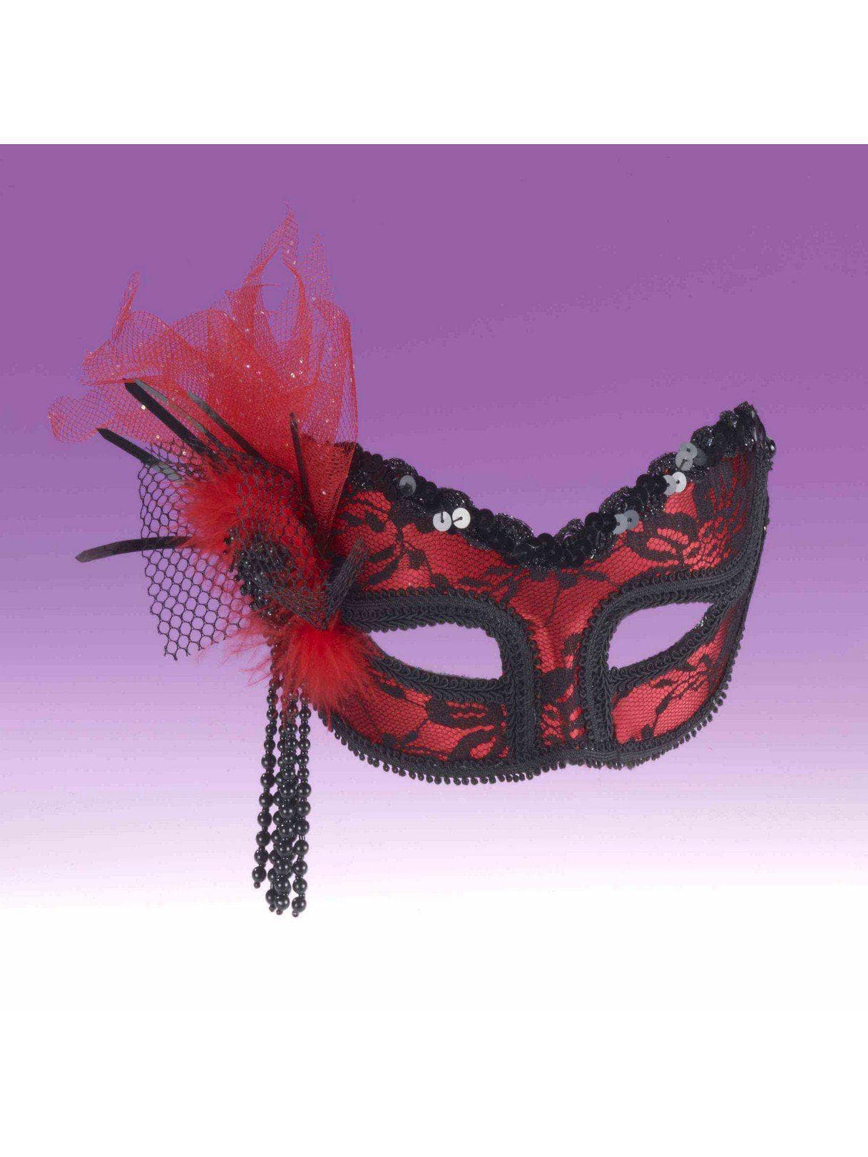 Red/Black Lace Mask - costumes.com