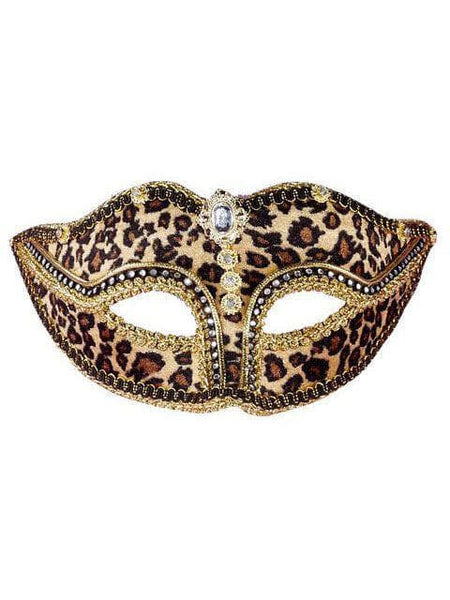 Adult Bejeweled Leopard Print Masquerade Mask