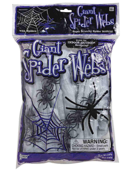 Giant Wickedly White Super Spiderweb with 12 Spiders - 240 Grams