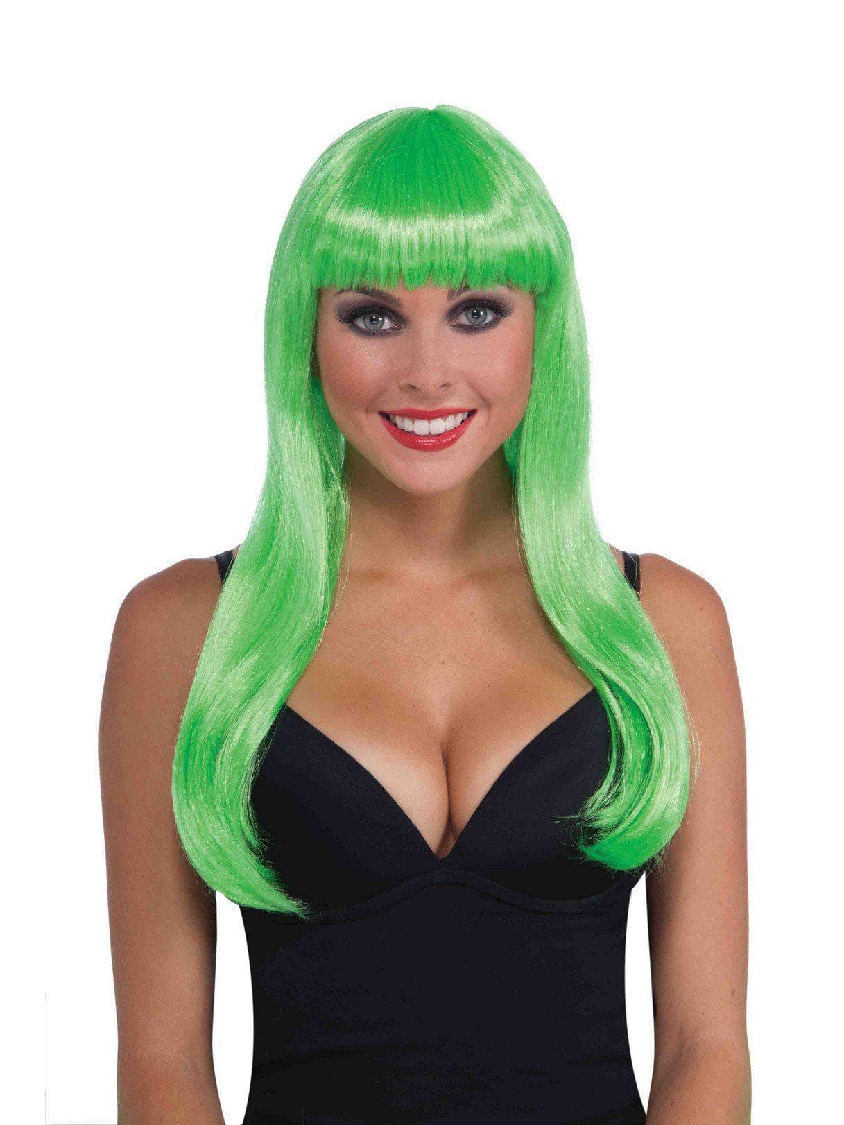 Adult Long Neon Green Wig with Bangs - costumes.com