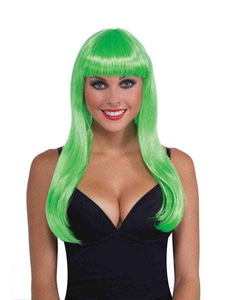 Adult Long Neon Green Wig with Bangs