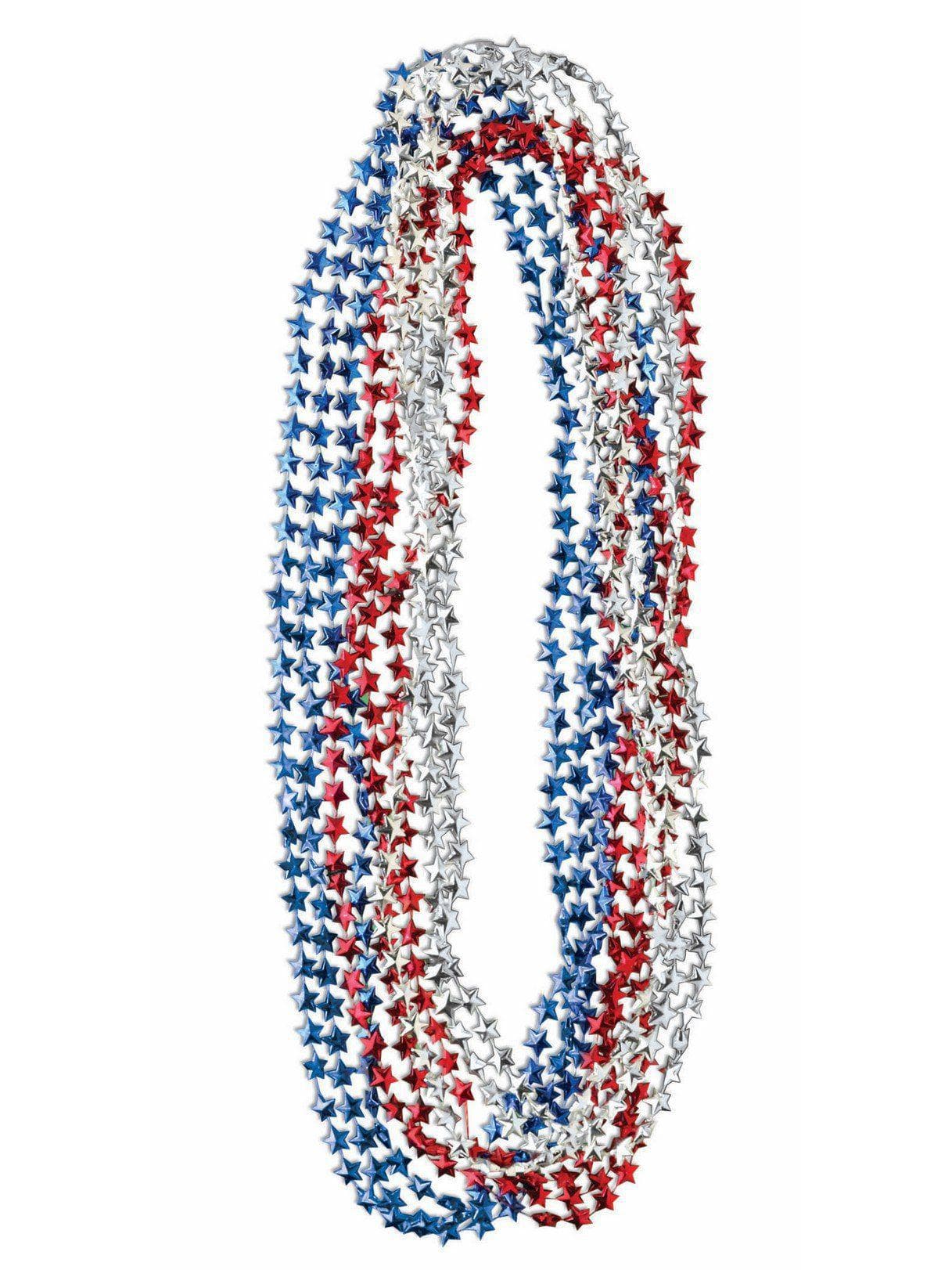Adult Red, White and Blue Stars Mardi Gras Bead Necklaces - costumes.com