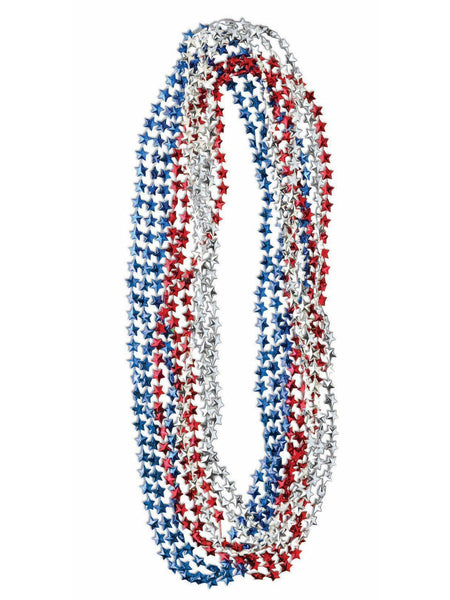 Adult Red, White and Blue Stars Mardi Gras Bead Necklaces