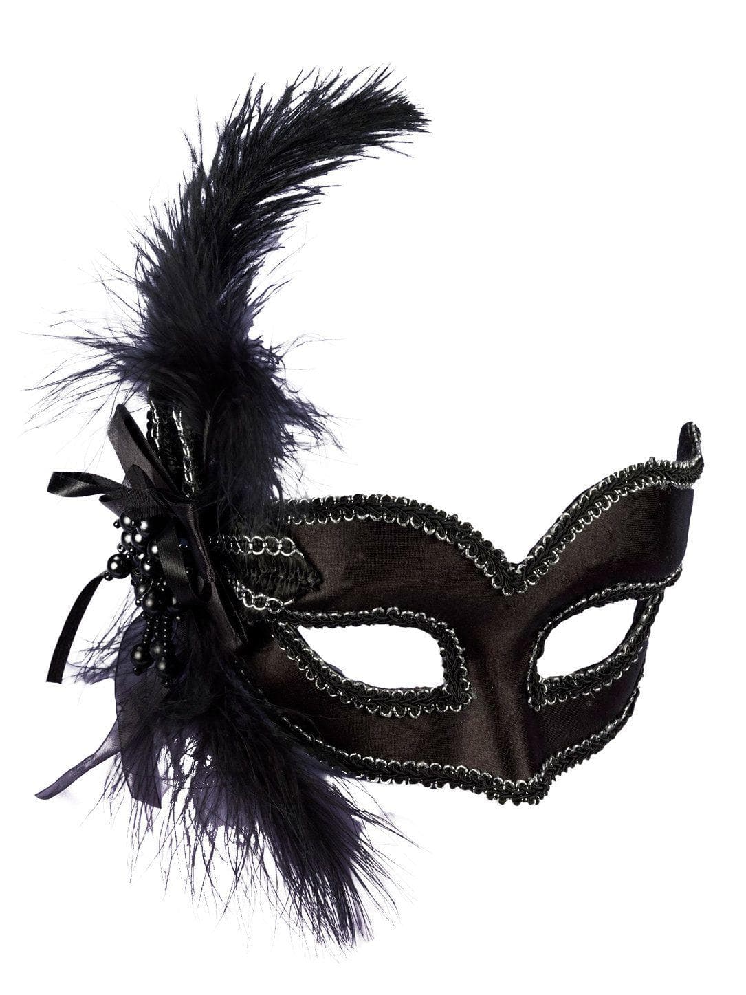 Feathered Black Masquerade Mask - costumes.com