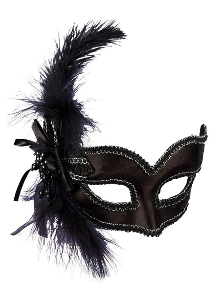 Feathered Black Masquerade Mask