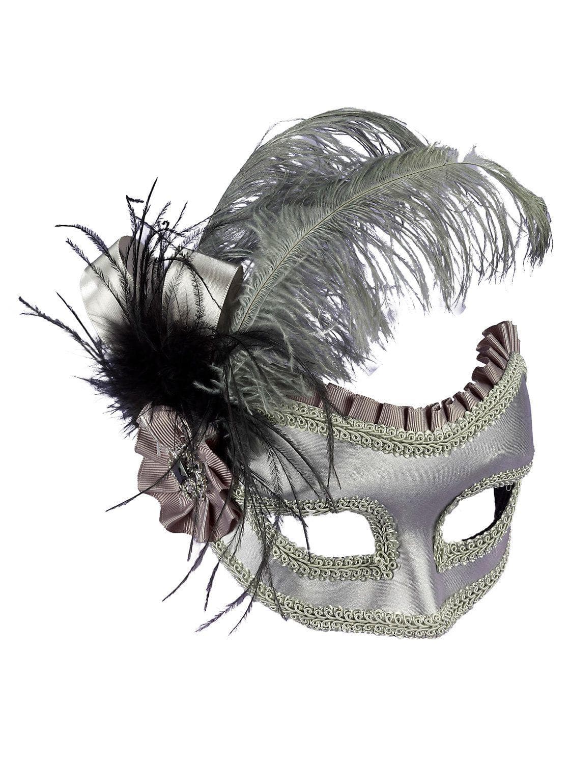 Feathered Silver Masquerade Mask - costumes.com