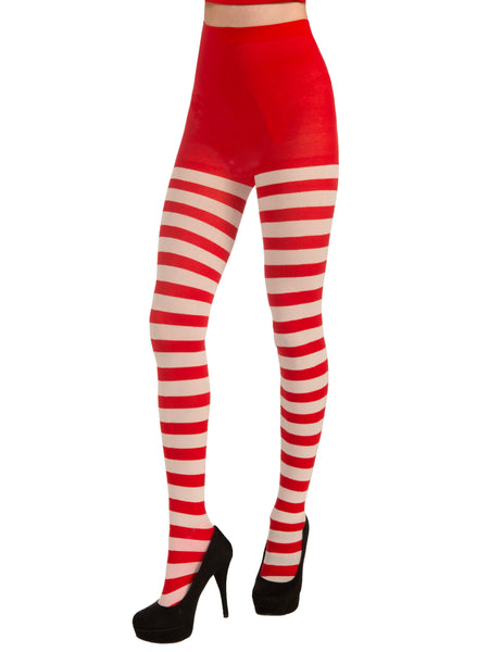 Adult Red and White Holiday Striped Tights