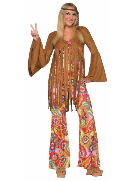 Women's 1960's Flower Child Jumpsuit and Fringe Jacket Set