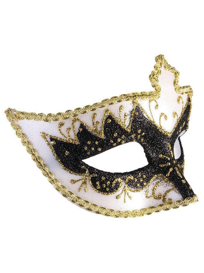 Adult White and Black Masquerade Eye Mask - costumes.com