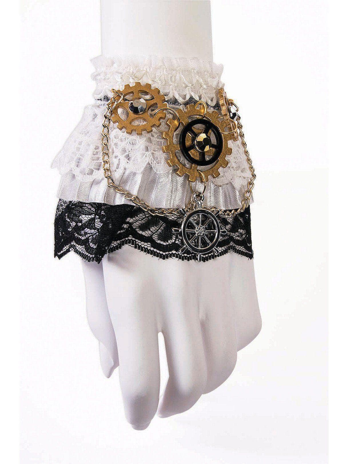 Adult Fancy Lace and Gear Steampunk Wrist Cuffs - costumes.com