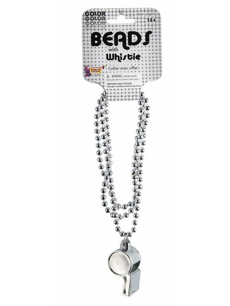 Adult Silver Bead Necklace with Whistle