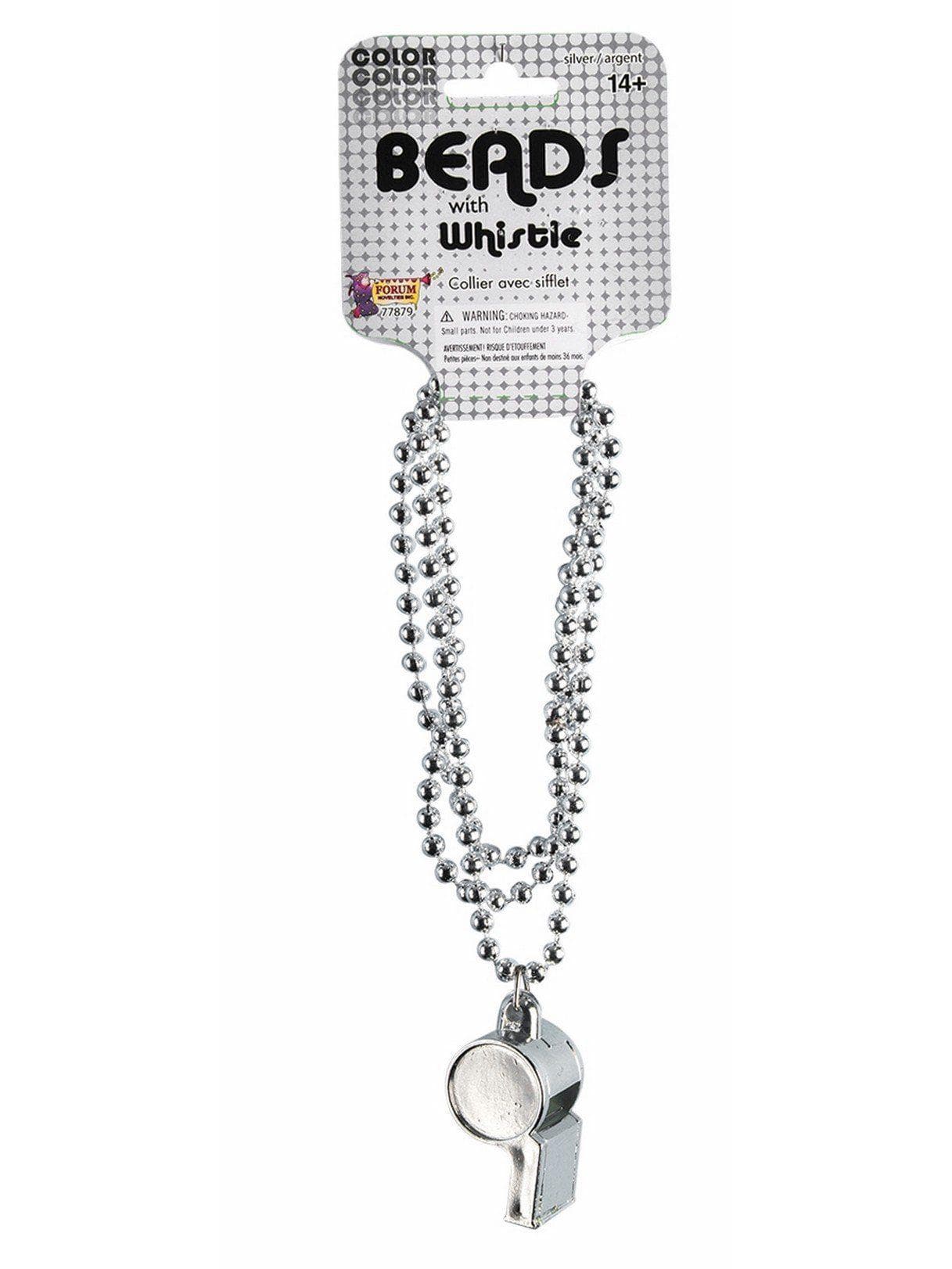 Adult Silver Bead Necklace with Whistle - costumes.com