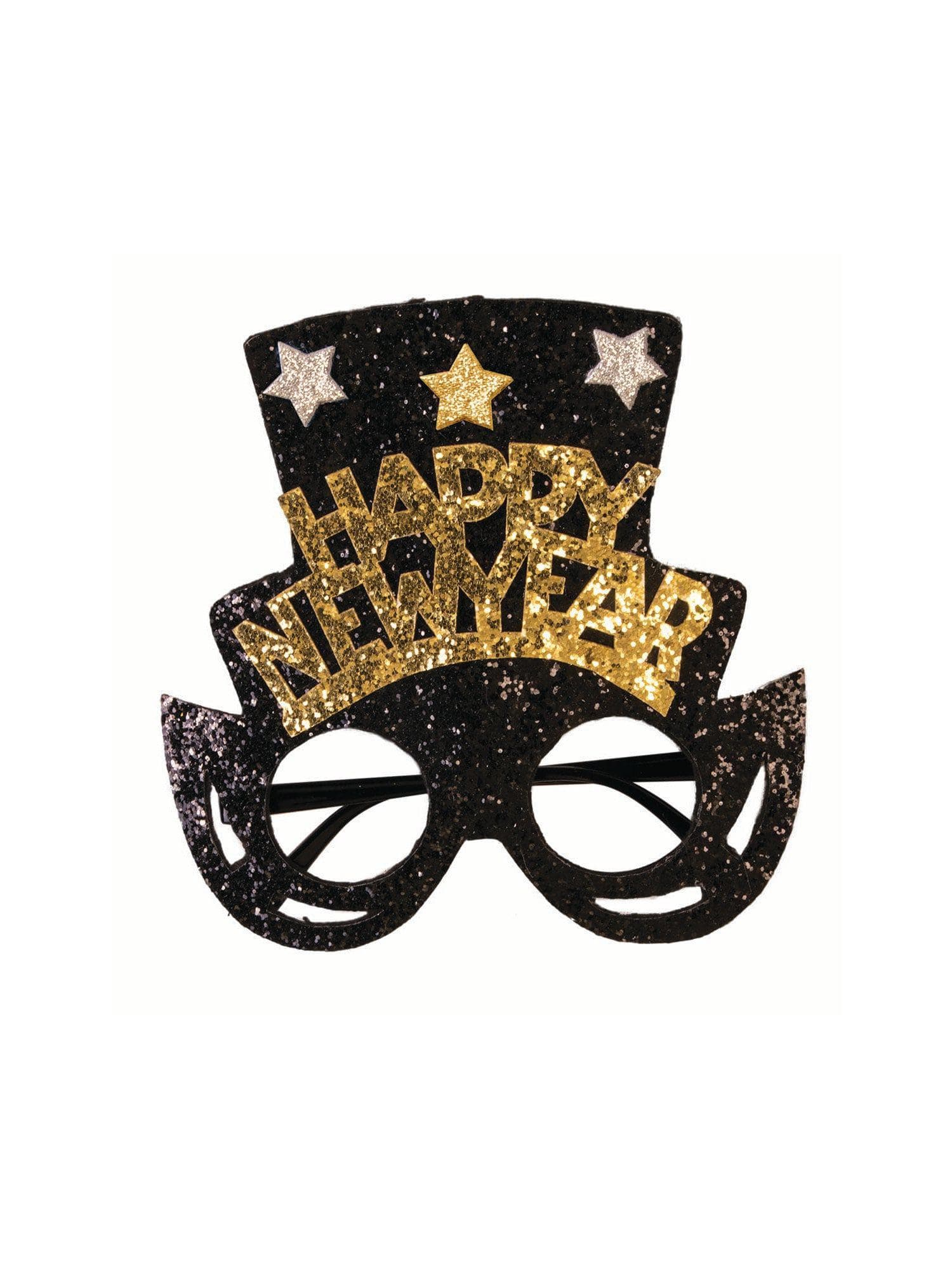 Adult Black and Gold Happy New Year's Top Hat Glasses - costumes.com